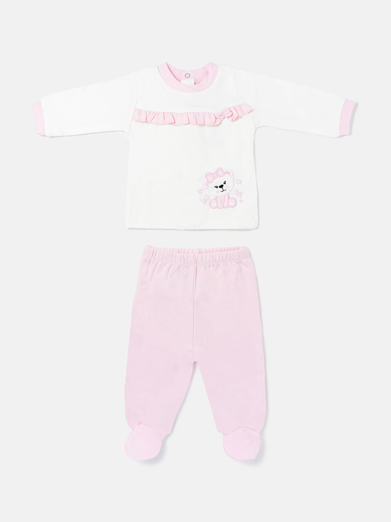 Baby Girl Giulia Collection 2-Piece Pyjama Set with Teddy Embroidery - Baby Pink