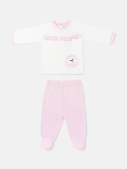 Baby Girl Giulia Collection 2-Piece Pyjama Set with Teddy Embroidery - Baby Pink