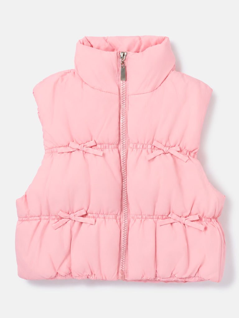 Baby Girl Padded Gilet - Bow Detail Vest - Coral