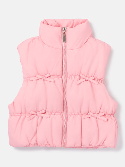 Baby Girl Padded Gilet - Bow Detail Vest - Coral