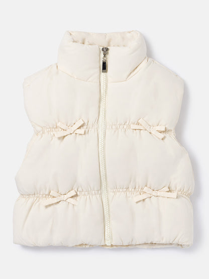 Baby Girl Padded Gilet - Bow Detail Vest - Light Ivory