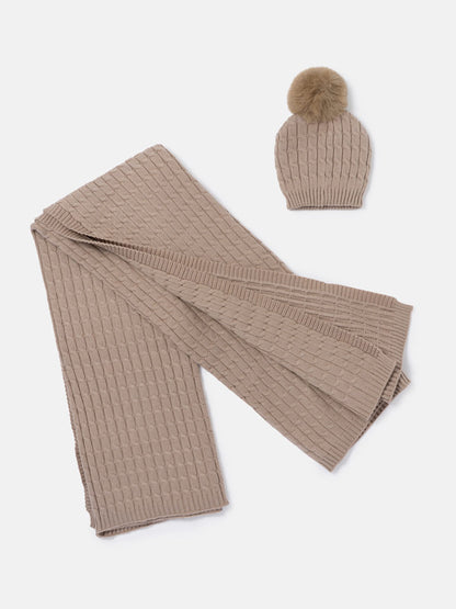 Baby Cable Knit Blanket & Single Pom-Pom Hat Set - Chocolate Brown