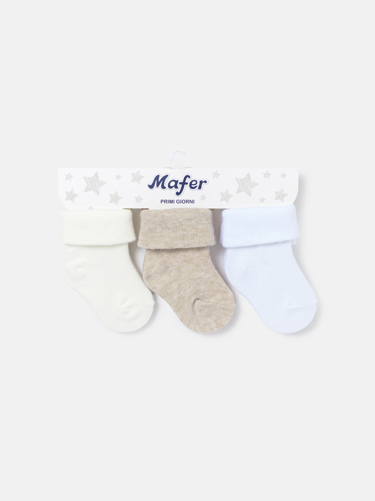 Baby Soft Cotton Turn-Over Socks 3-Pair Set - Ivory, Beige & White