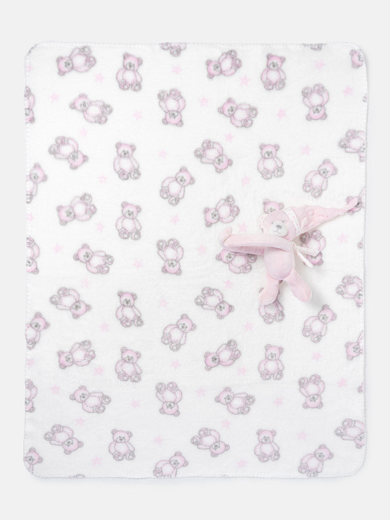 Baby Fleece Blanket with Hugging Teddy Comforter Set - Mixed Colors