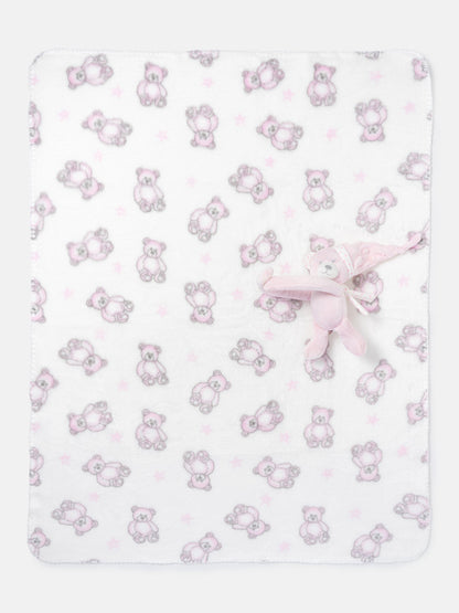 Baby Fleece Blanket with Hugging Teddy Comforter Set - Mixed Colors