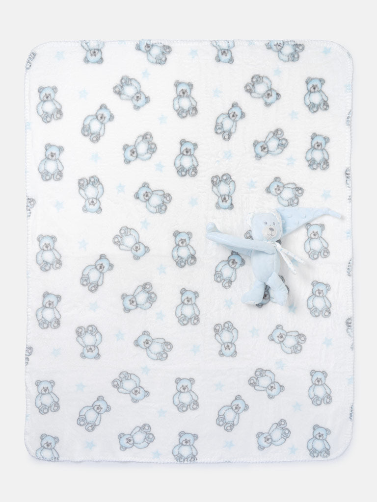 Baby Fleece Blanket with Hugging Teddy Comforter Set - Mixed Colors