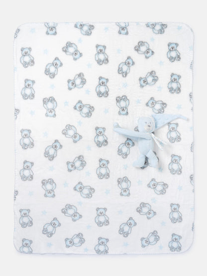 Baby Fleece Blanket with Hugging Teddy Comforter Set - Mixed Colors