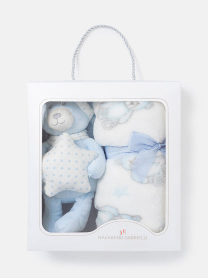 Baby Fleece Blanket & Star Teddy Plush Gift Set - Baby Blue
