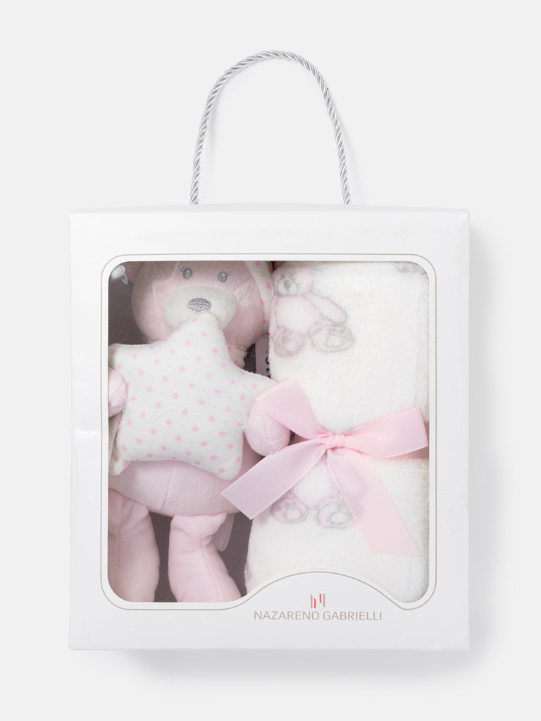 Baby Fleece Blanket & Star Teddy Plush Gift Set - Baby Pink