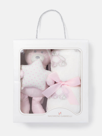 Baby Fleece Blanket & Star Teddy Plush Gift Set - Baby Pink