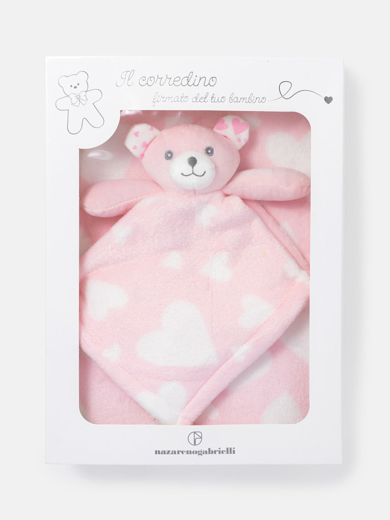Baby Heart Fleece Blanket & Teddy Comforter Gift Set - Baby Pink