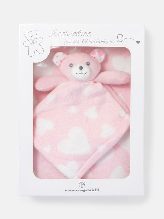 Baby Heart Fleece Blanket & Teddy Comforter Gift Set - Baby Pink