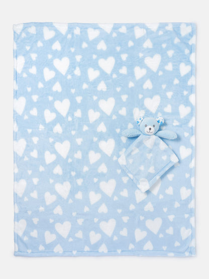 Baby Heart Fleece Blanket & Teddy Comforter Gift Set - Baby Blue