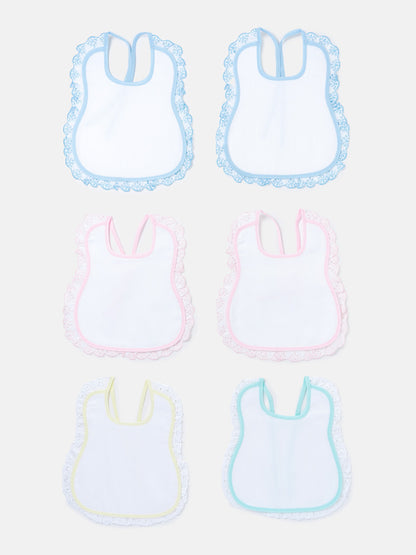 Baby Eyelet Lace Trim Cotton Double Bibs 6-Pack Set - Mixed Colors
