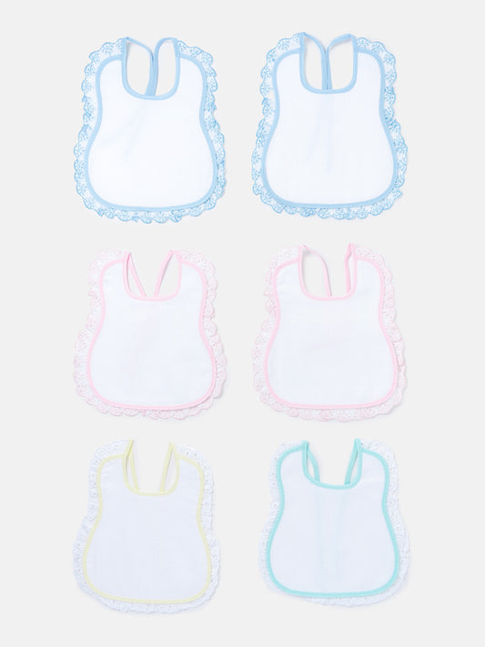 Baby Eyelet Lace Trim Cotton Double Bibs 6-Pack Set - Mixed Colors