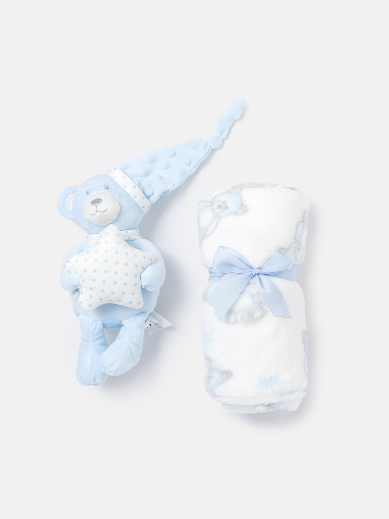 Baby Fleece Blanket & Star Teddy Plush Gift Set - Baby Blue