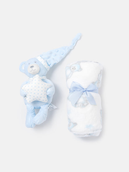 Baby Fleece Blanket & Star Teddy Plush Gift Set - Baby Blue