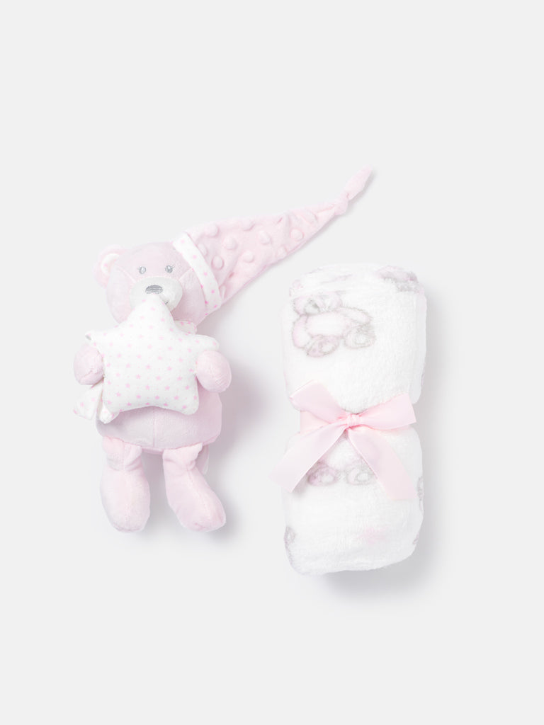 Baby Fleece Blanket & Star Teddy Plush Gift Set - Baby Pink