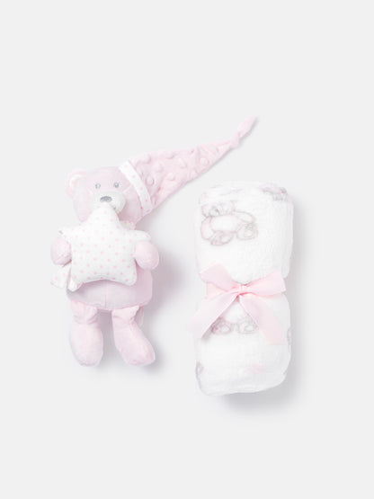 Baby Fleece Blanket & Star Teddy Plush Gift Set - Baby Pink