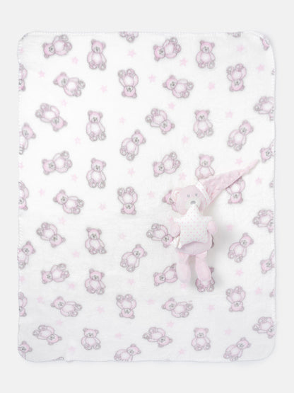 Baby Fleece Blanket & Star Teddy Plush Gift Set - Baby Pink