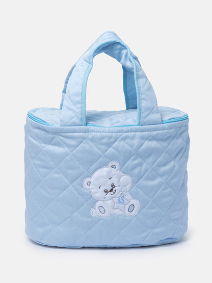 Baby Quilted Teddy Bear Wash Bag with Handles - Baby Blue