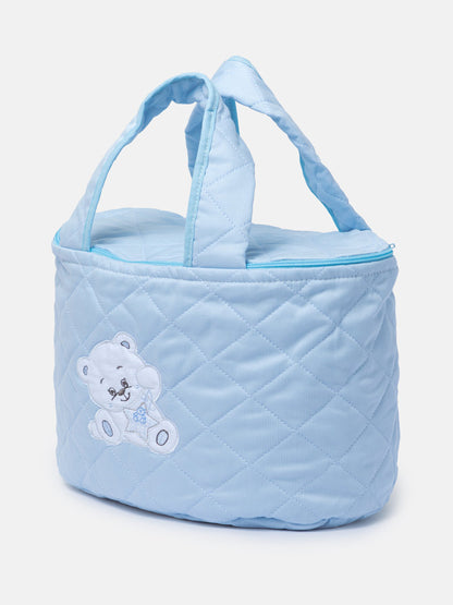 Baby Quilted Teddy Bear Wash Bag with Handles - Baby Blue