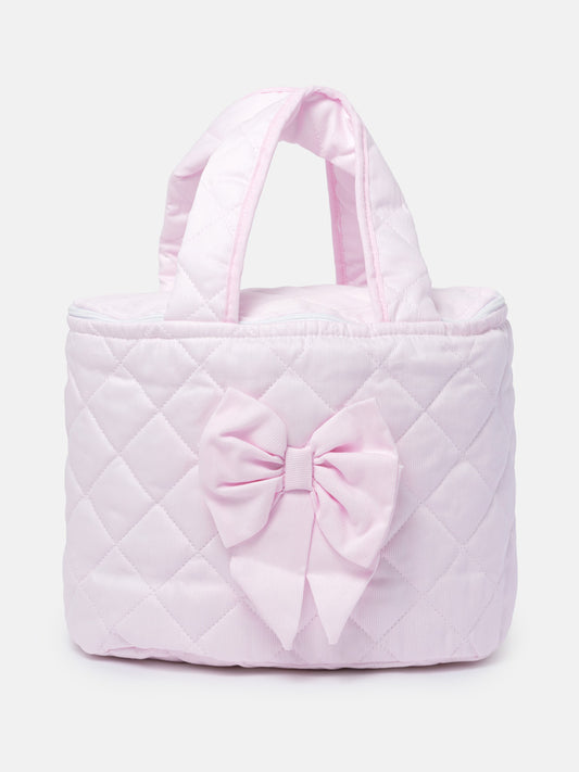 Baby Quilted Bow Detail Wash Bag with Handles - Baby Pink