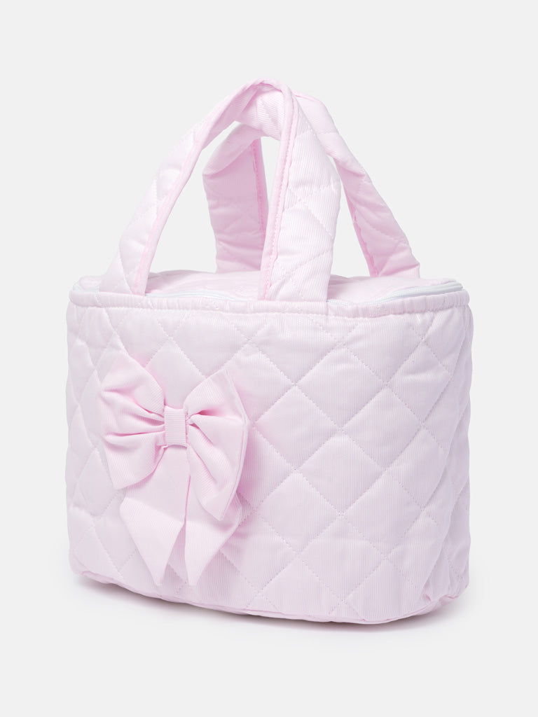 Baby Quilted Bow Detail Wash Bag with Handles - Baby Pink
