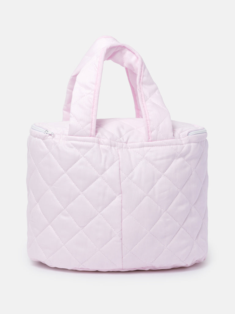 Baby Quilted Bow Detail Wash Bag with Handles - Baby Pink
