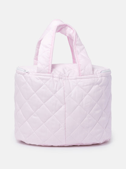 Baby Quilted Bow Detail Wash Bag with Handles - Baby Pink