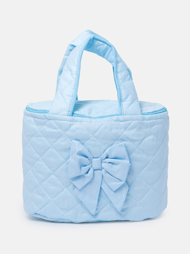 Baby Quilted Bow Detail Wash Bag with Handles - Baby Blue