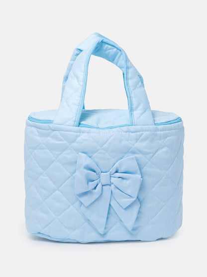 Baby Quilted Bow Detail Wash Bag with Handles - Baby Blue