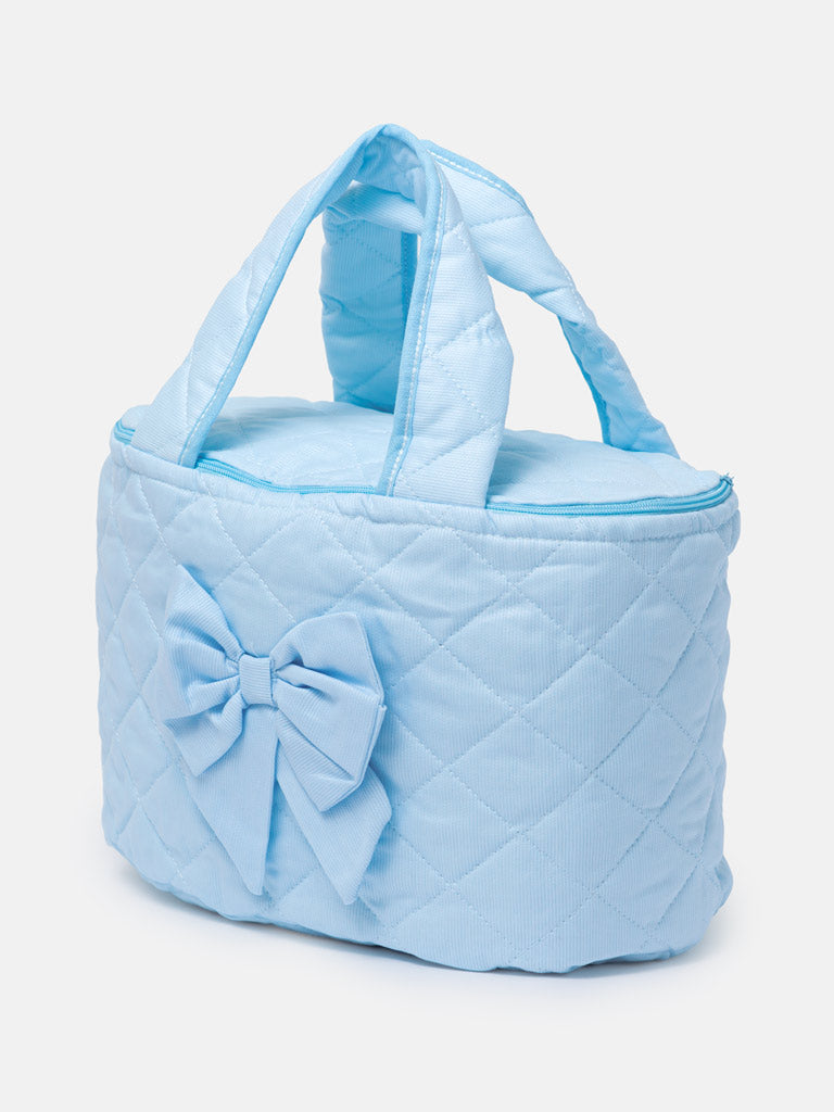 Baby Quilted Bow Detail Wash Bag with Handles - Baby Blue