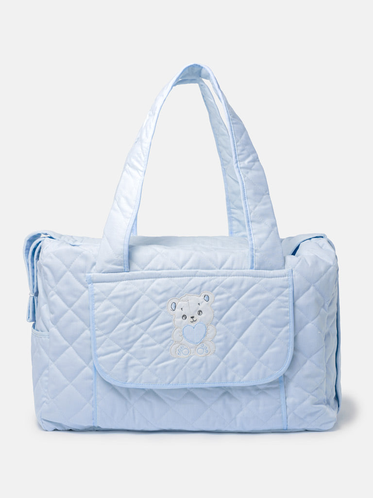 Baby Quilted Teddy Bear Changing Bag - Baby Blue