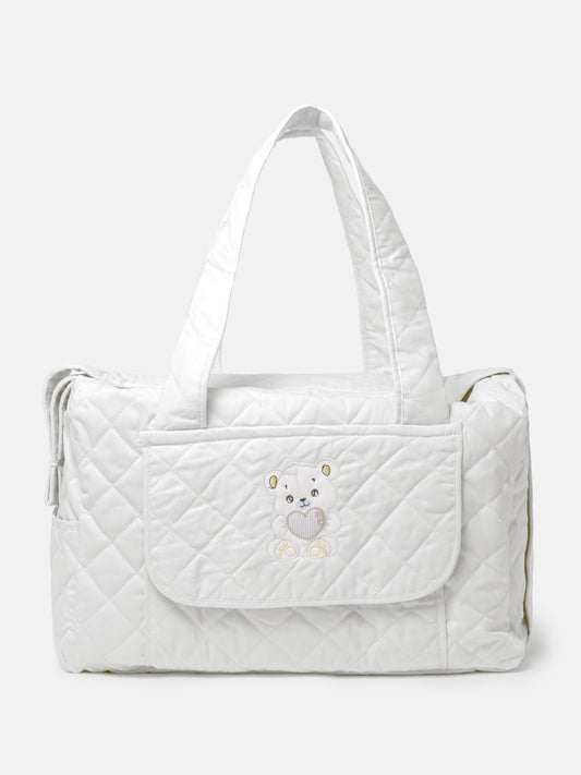 Baby Quilted Teddy Bear Changing Bag - White