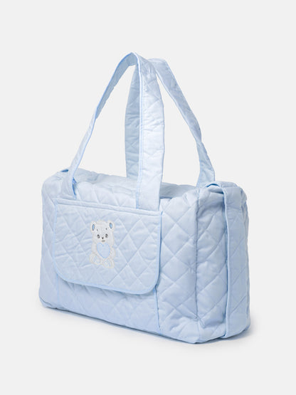 Baby Quilted Teddy Bear Changing Bag - Baby Blue