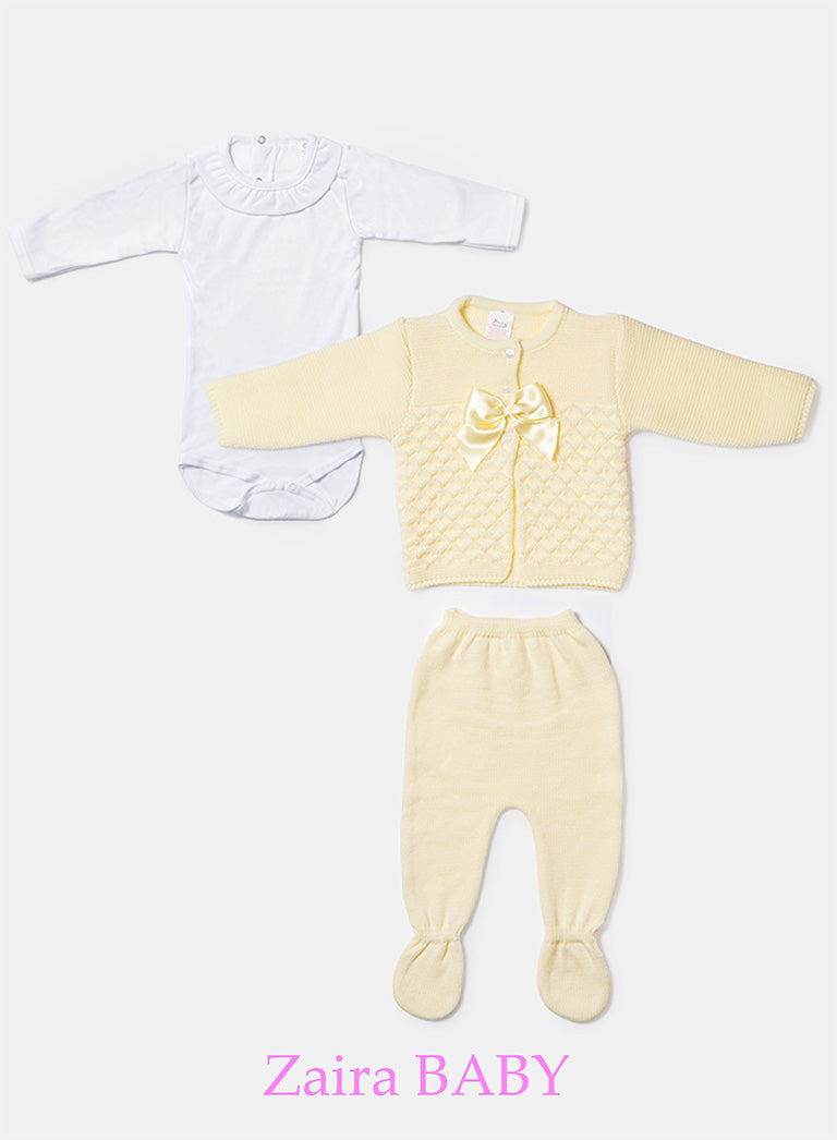 Zaira Collection 3-Piece Knitted Set Baby & Toddler – Lemon Yellow