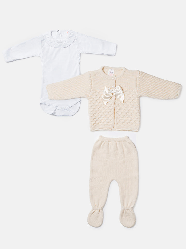 Zaira Collection 3-Piece Knitted Set Baby & Toddler – Beige