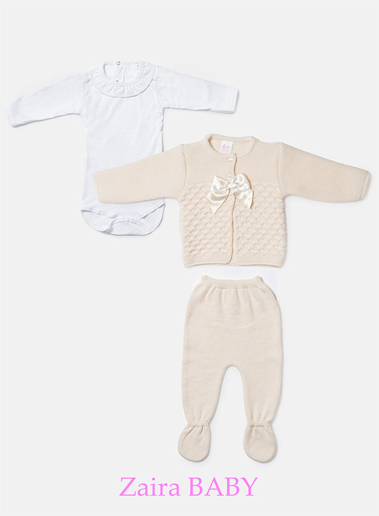 Zaira Collection 3-Piece Knitted Set Baby & Toddler – Beige