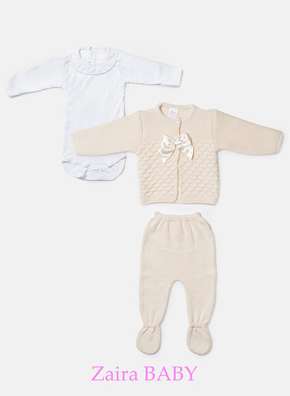 Zaira Collection 3-Piece Knitted Set Baby & Toddler – Beige