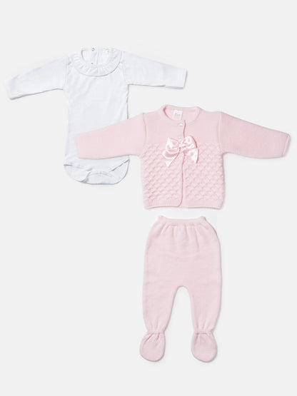 Zaira Collection 3-Piece Knitted Set Baby & Toddler – Baby Pink