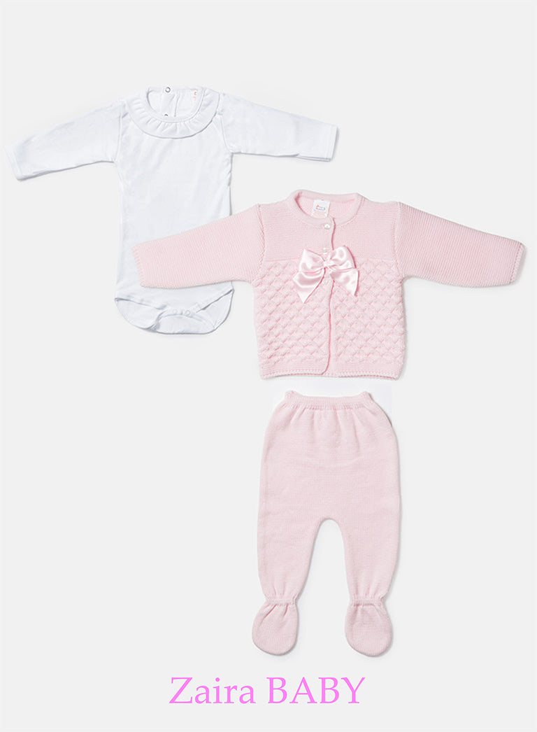 Zaira Collection 3-Piece Knitted Set Baby & Toddler – Baby Pink