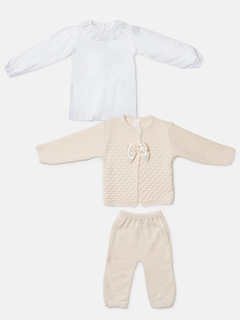 Zaira Collection 3-Piece Knitted Set Baby & Toddler – Beige