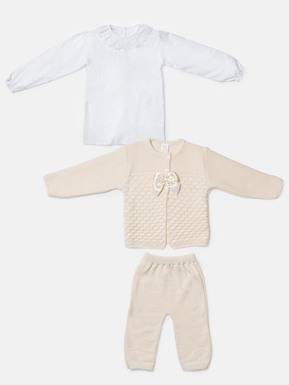 Zaira Collection 3-Piece Knitted Set Baby & Toddler – Beige