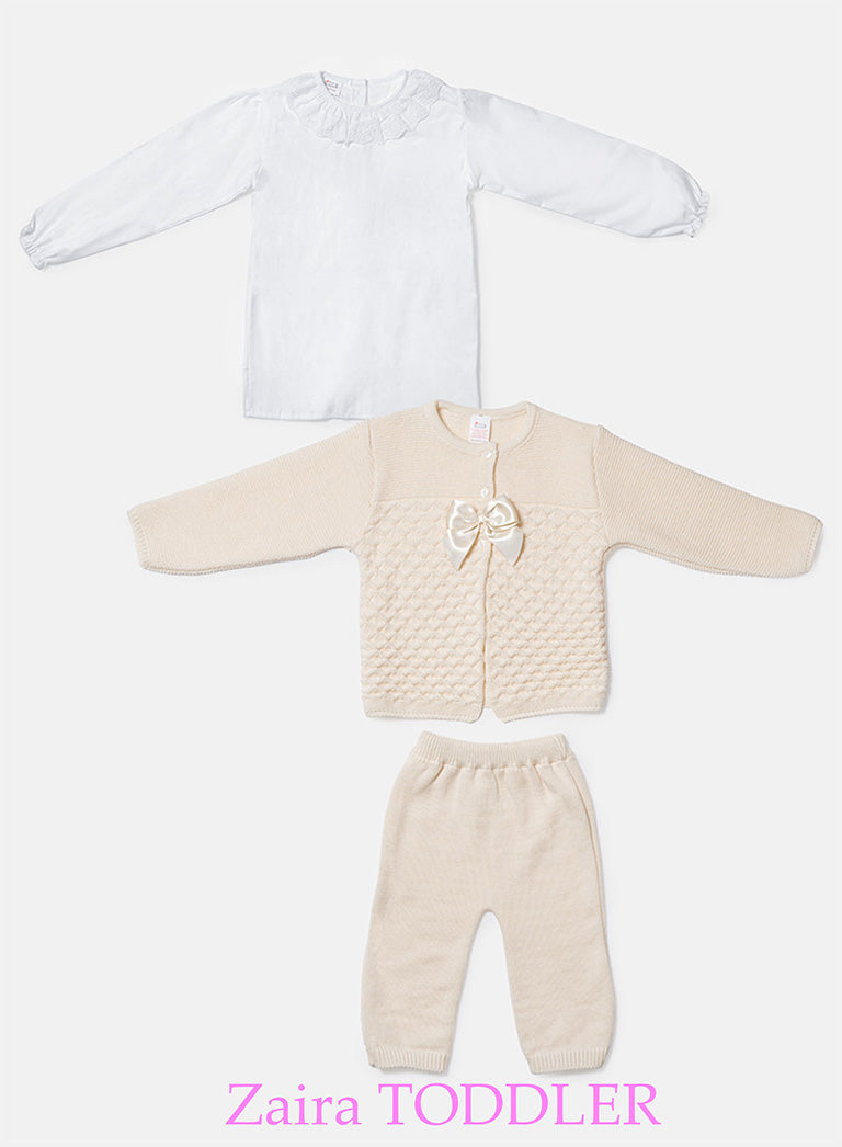 Zaira Collection 3-Piece Knitted Set Baby & Toddler – Beige