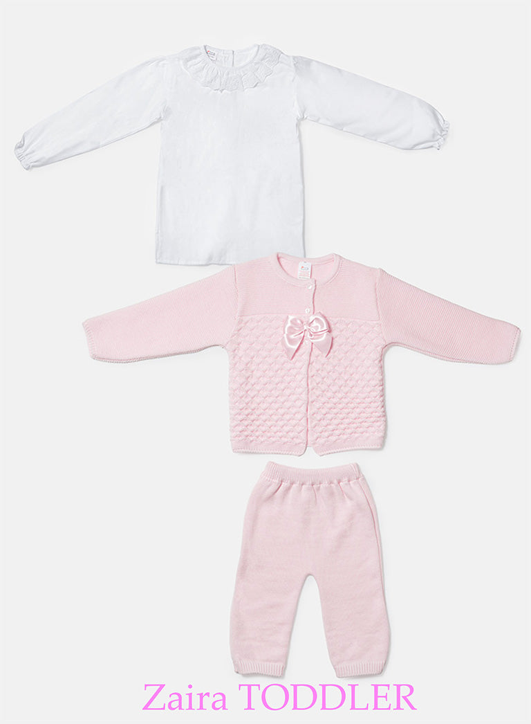 Zaira Collection 3-Piece Knitted Set Baby & Toddler – Baby Pink