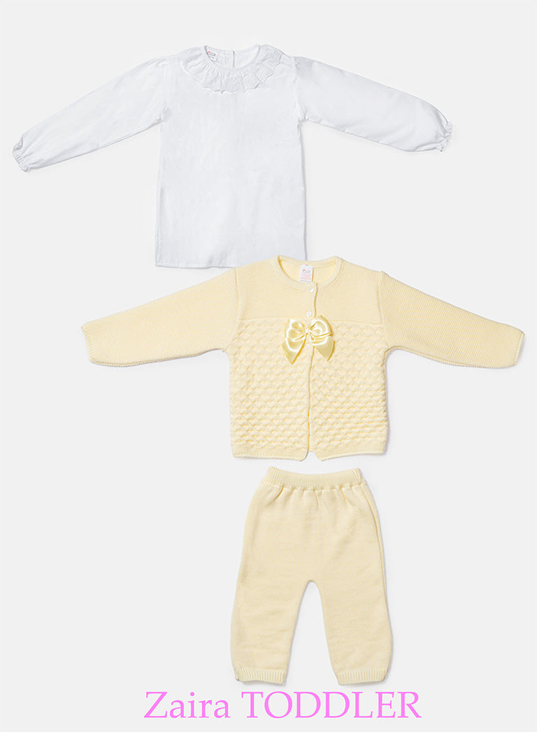 Zaira Collection 3-Piece Knitted Set Baby & Toddler – Lemon Yellow