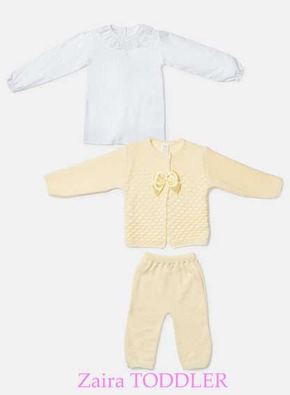 Zaira Collection 3-Piece Knitted Set Baby & Toddler – Lemon Yellow