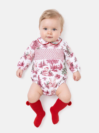 Baby Long Sleeve Smocked Romper - Christmas Print Collection - LIMITED EDITION