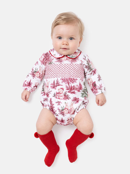 Baby Long Sleeve Smocked Romper - Christmas Print Collection - LIMITED EDITION